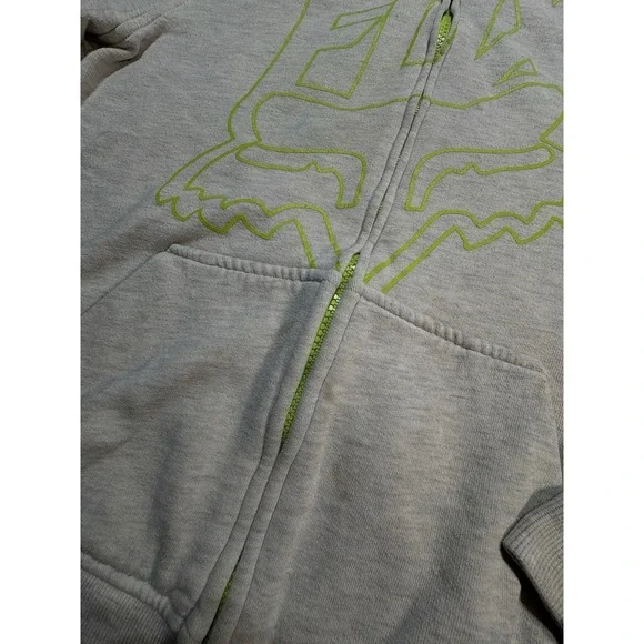 Vintage Fox Racing Hoodie Sweatshirt Womens Large Gray Neon Green Y2K Full Zip - Picture 6 of 12